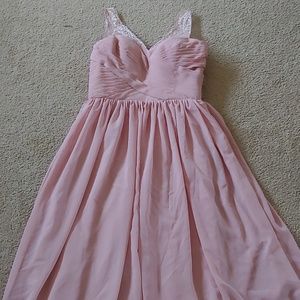 Blush bridesmaid full length dress